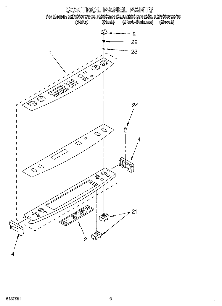 CONTROL PANEL Diagram and Parts List for KERC607HBT5  KitchenAid Range