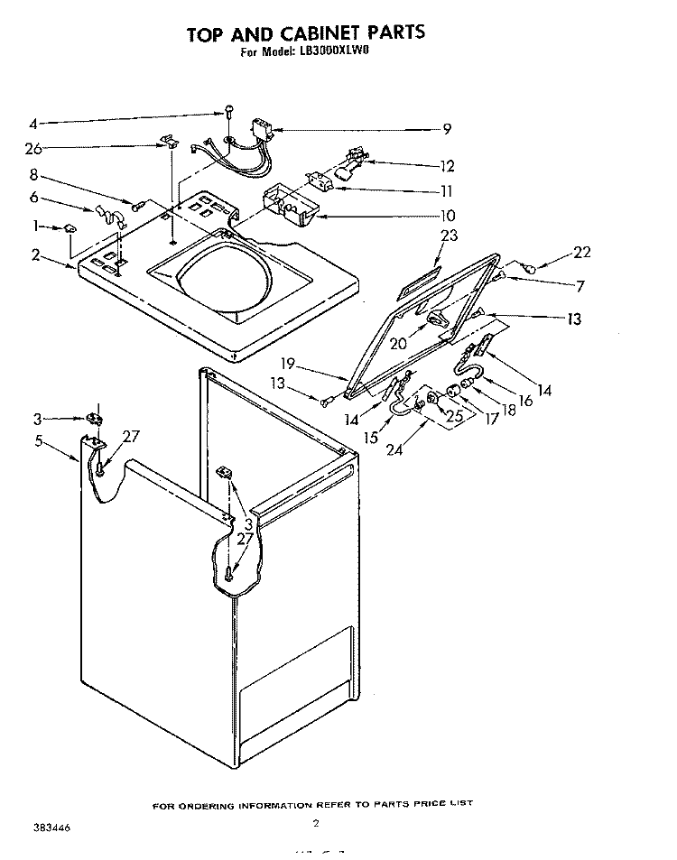 TOP AND CABINET , LITERATURE AND OPTIONAL Diagram and Parts List for LB3000XLW0  Whirlpool Washer