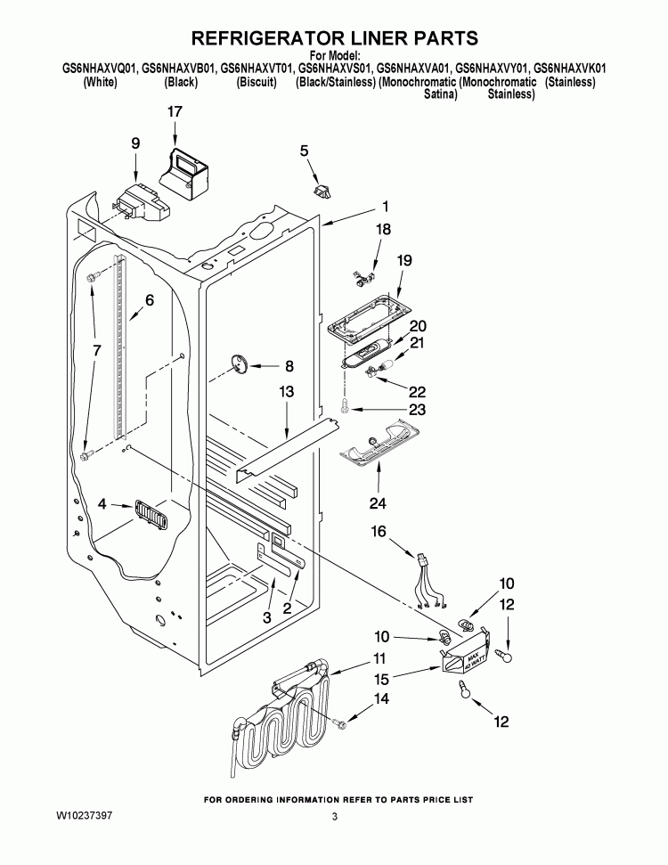 REFRIGERATOR LINER PARTS Diagram and Parts List for GS6NHAXVK01  Whirlpool Refrigerator