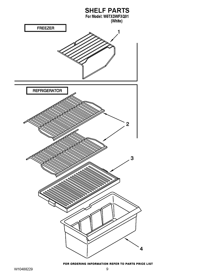 SHELF PARTS Diagram and Parts List for W5TXDWFXQ01  Whirlpool Refrigerator