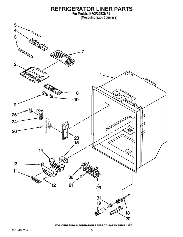 REFRIGERATOR LINER PARTS Diagram and Parts List for KFCP22EXMP3  KitchenAid Refrigerator