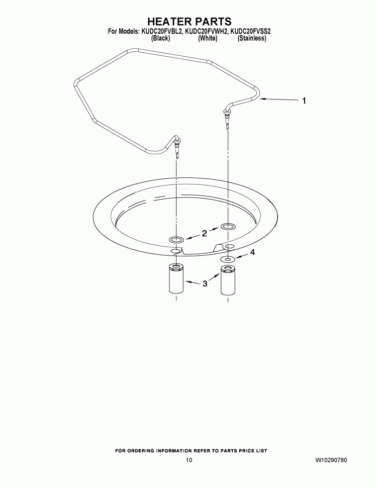 HEATER PARTS Diagram and Parts List for KUDC20FVSS2  KitchenAid Dishwasher