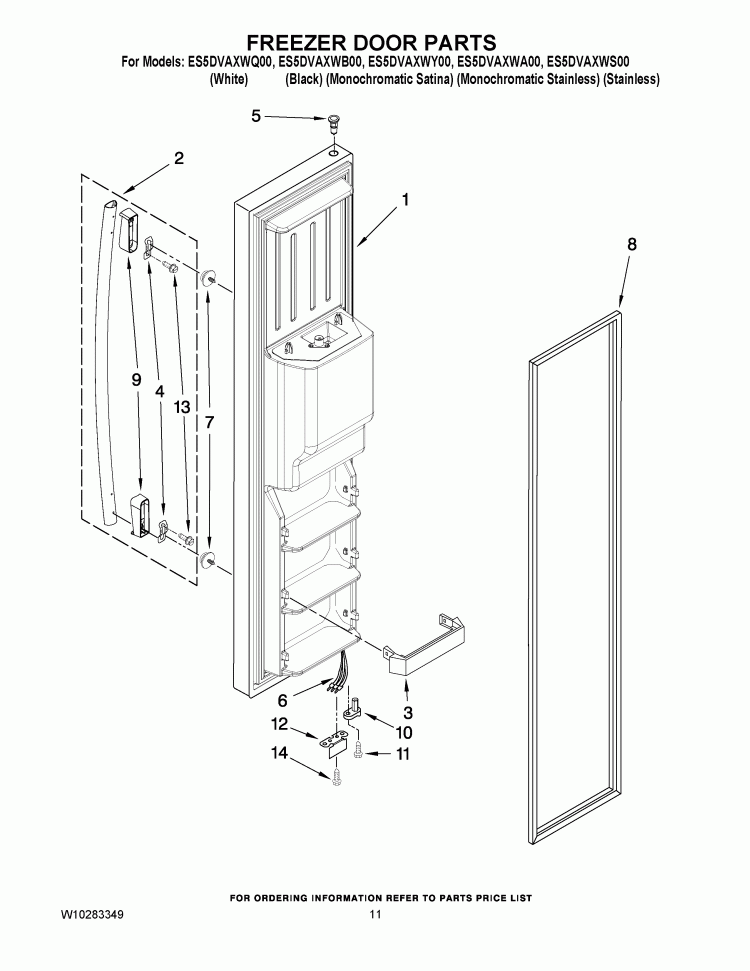 FREEZER DOOR PARTS Diagram and Parts List for ES5DVAXWA00  Whirlpool Refrigerator