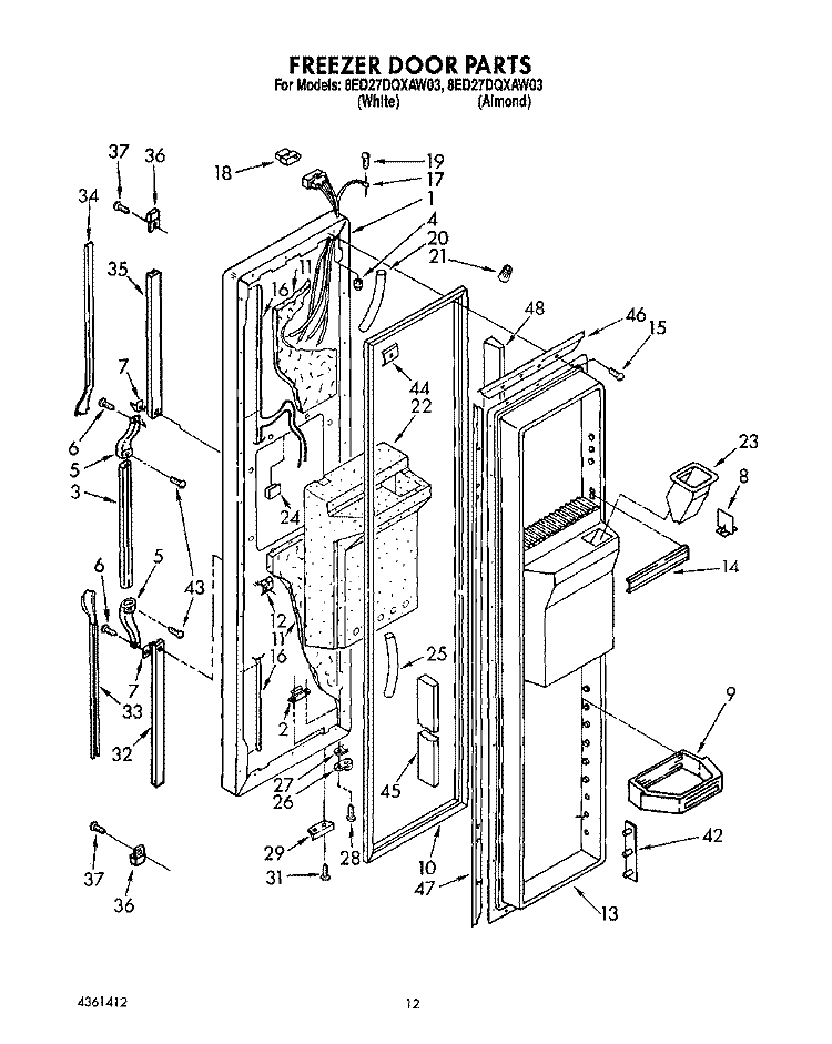 FREEZER DOOR Diagram and Parts List for 8ED27DQXAN03  Whirlpool Refrigerator