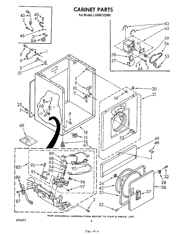 CABINET Diagram and Parts List for LG6801XSW0  Whirlpool Dryer