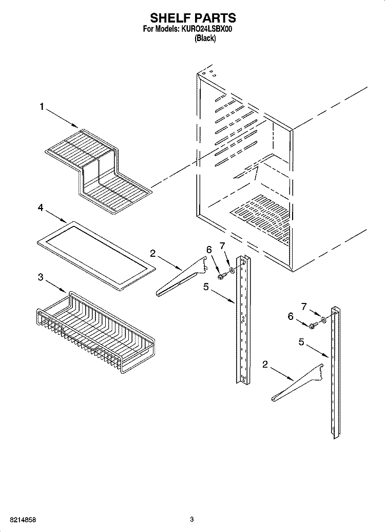 SHELF PARTS Diagram and Parts List for KURO24LSBX00  KitchenAid Refrigerator