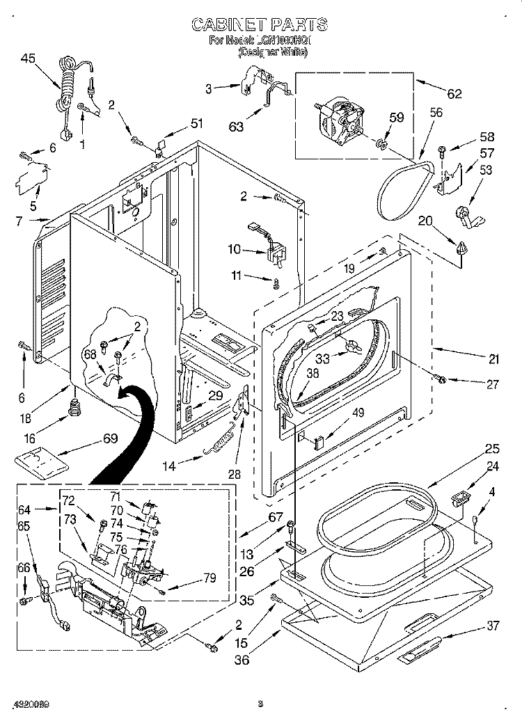 CABINET Diagram and Parts List for LGN1000HQ1  Whirlpool Dryer