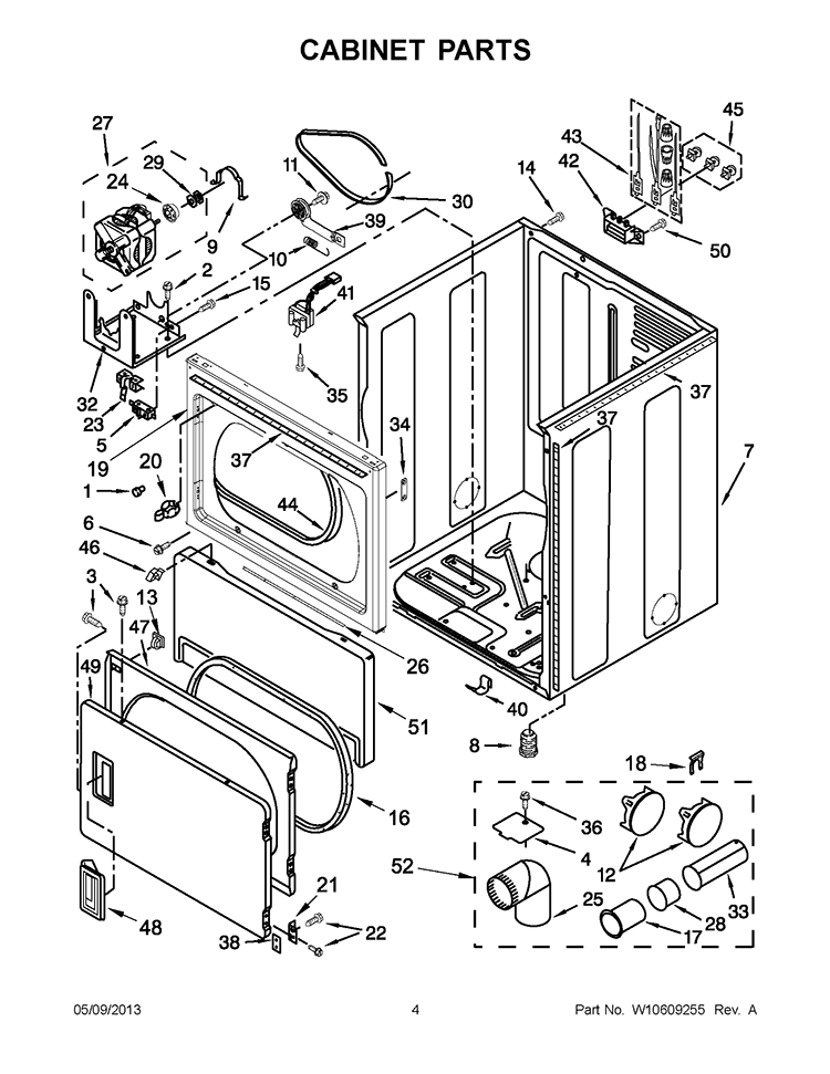 CABINET PARTS Diagram and Parts List for 3LWED4800YQ2  Whirlpool Dryer