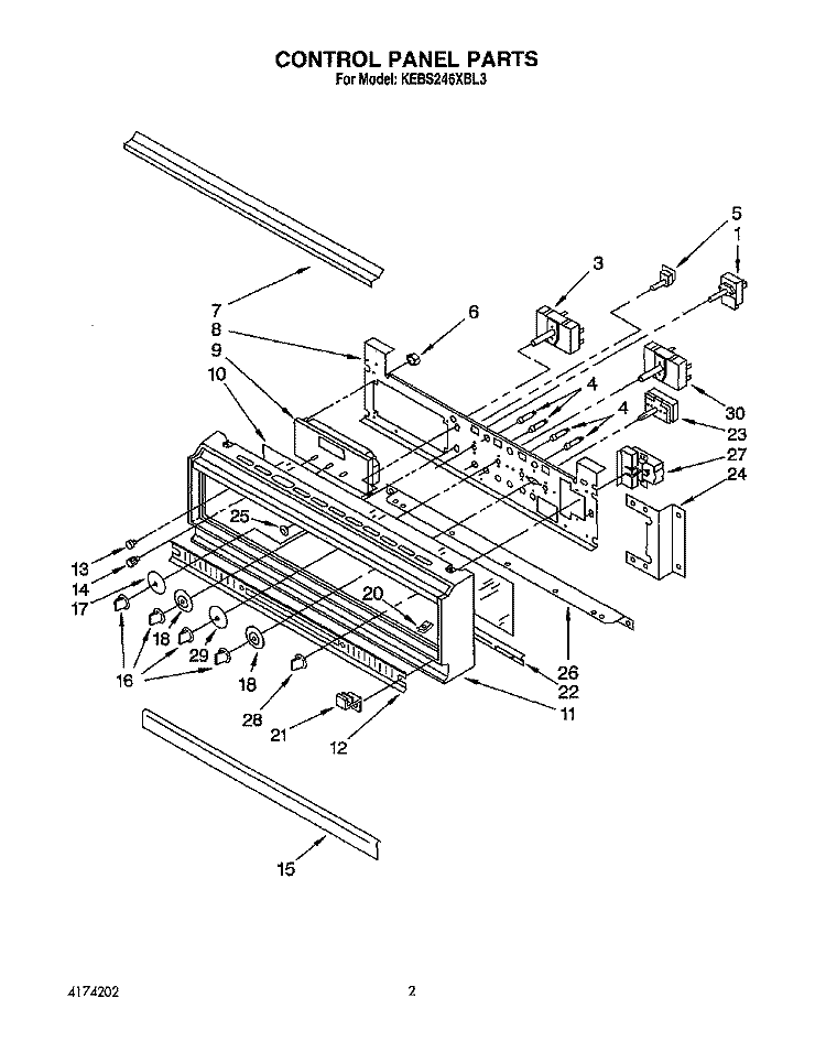 CONTROL PANEL, LIT/OPTIONAL Diagram and Parts List for KEBS246XBL3  KitchenAid Wall Oven