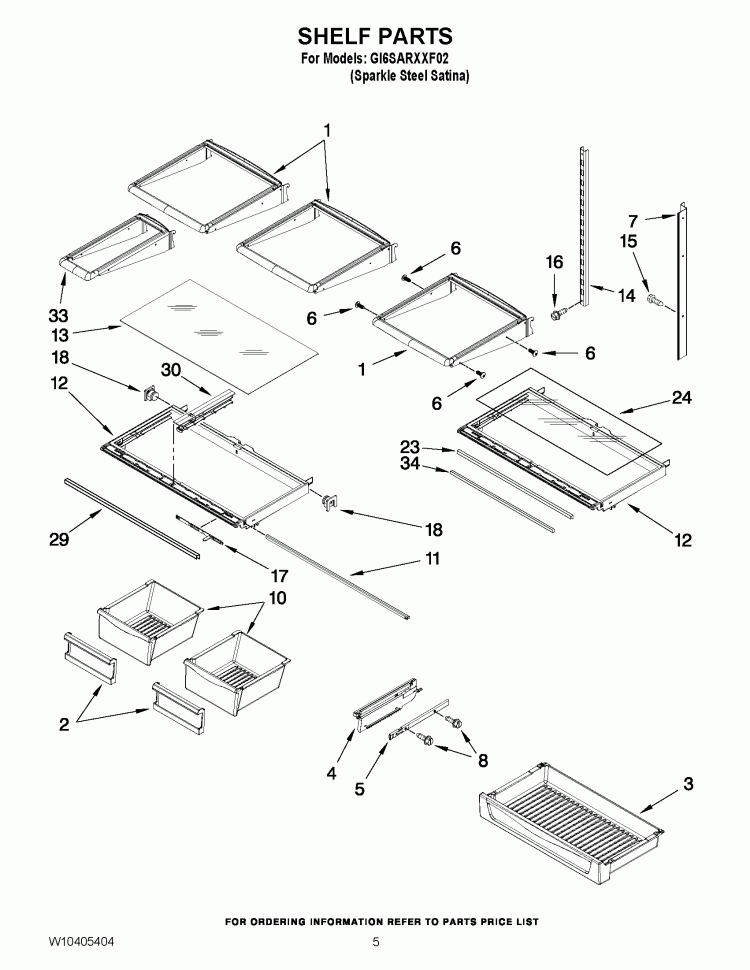 SHELF PARTS Diagram and Parts List for GI6SARXXF02  Whirlpool Refrigerator