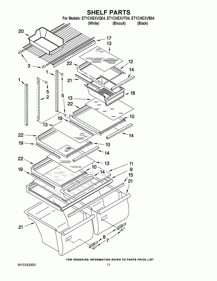 SHELF PARTS Diagram and Parts List for ET1CHEXVB04  Whirlpool Refrigerator