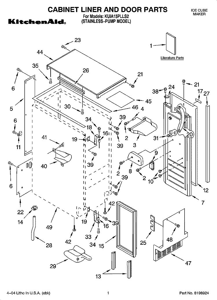 CABINET LINER AND DOOR PARTS Diagram and Parts List for KUIA15PLLS2  KitchenAid Ice Maker