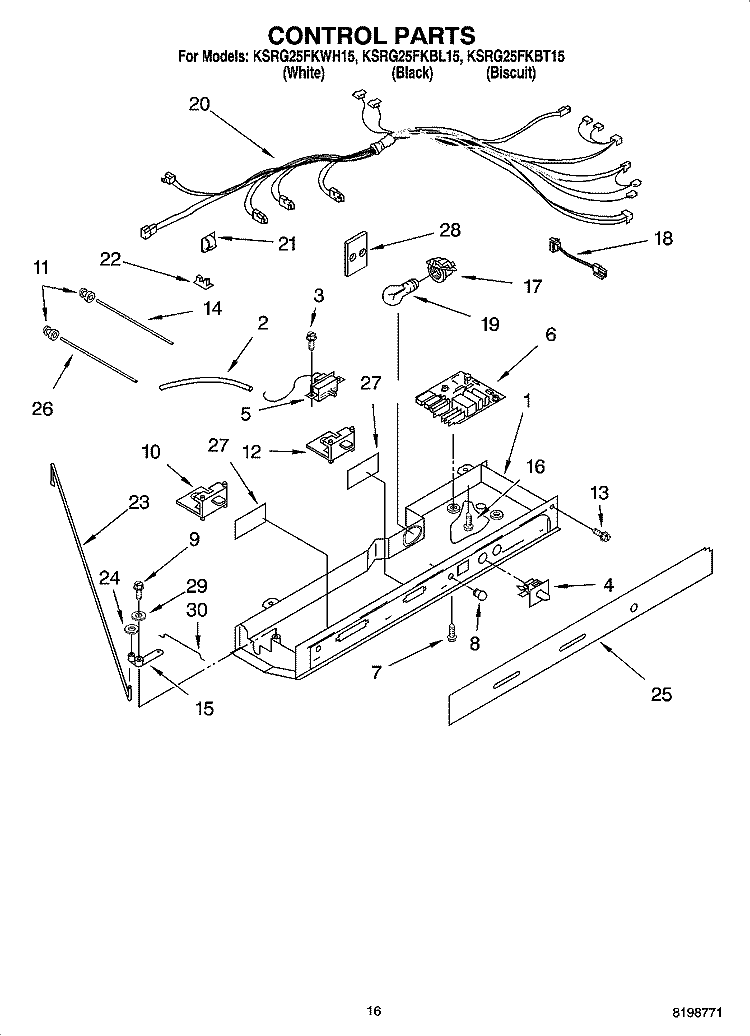 CONTROL PARTS Diagram and Parts List for KSRG25FKBL15  KitchenAid Refrigerator