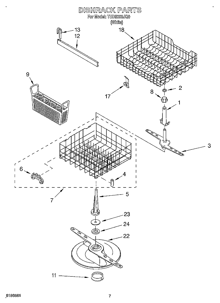 DISHRACK Diagram and Parts List for TUD6000JQ0  Estate Dishwasher