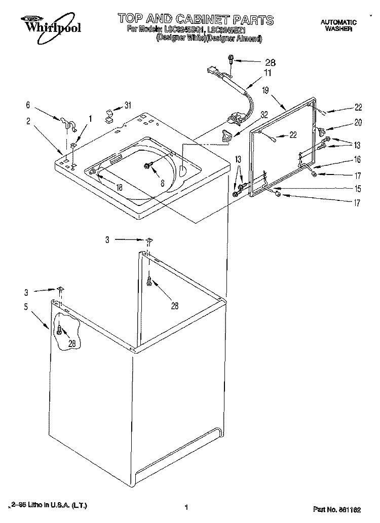 TOP AND CABINET, LIT/OPTIONAL Diagram and Parts List for LSC9245BZ1  Whirlpool Washer