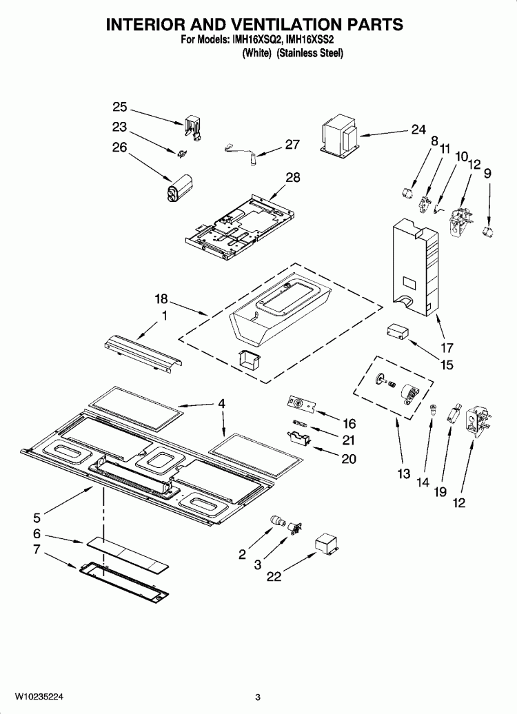 INTERIOR AND VENTILATION PARTS Diagram and Parts List for IMH16XSQ2  Whirlpool Microwave