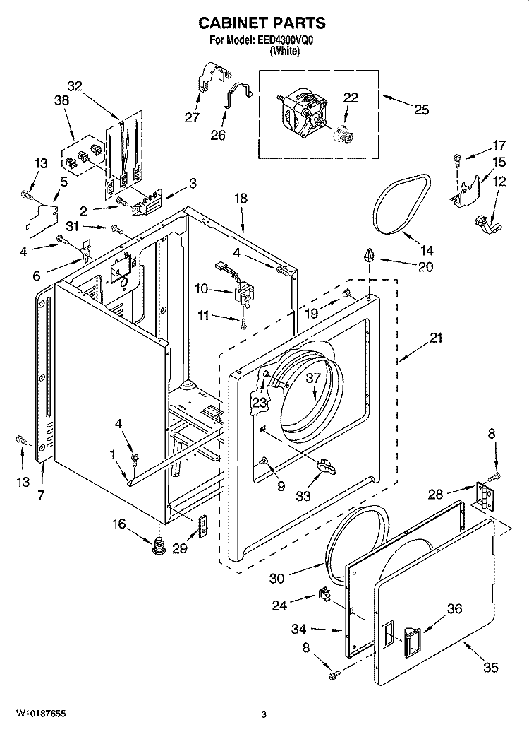 CABINET PARTS Diagram and Parts List for EED4300VQ0  Estate Dryer