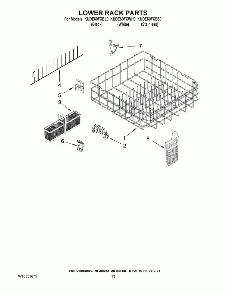 LOWER RACK PARTS Diagram and Parts List for KUDE60FXBL0  KitchenAid Dishwasher