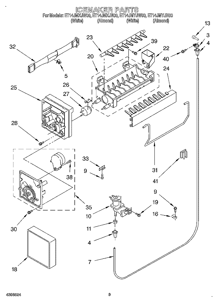 ICE MAKER Diagram and Parts List for ET14JMYJN00  Whirlpool Refrigerator