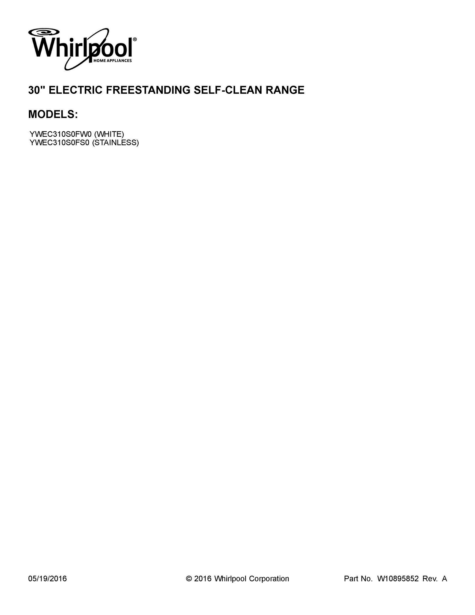 01 - COVER SHEET Diagram and Parts List for YWEC310S0FW0  Whirlpool Range