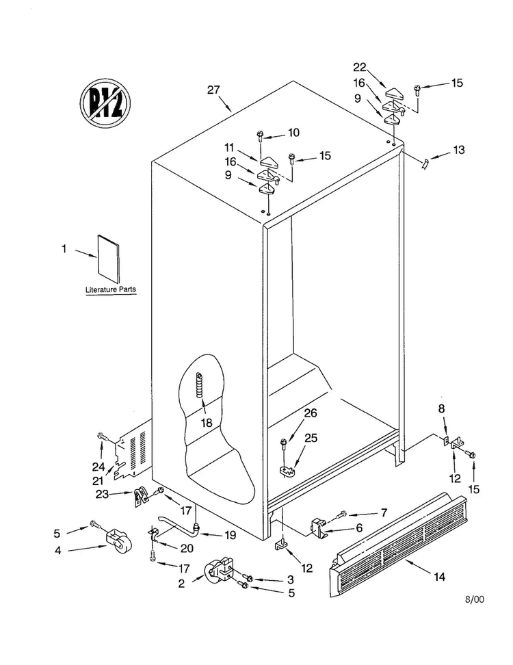 Cabinet Diagram and Parts List for KSRS22QGBT0  KitchenAid Refrigerator