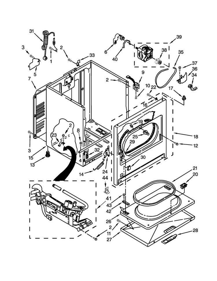 Cabinet Parts Diagram and Parts List for WGD4850BW1  Whirlpool Dryer