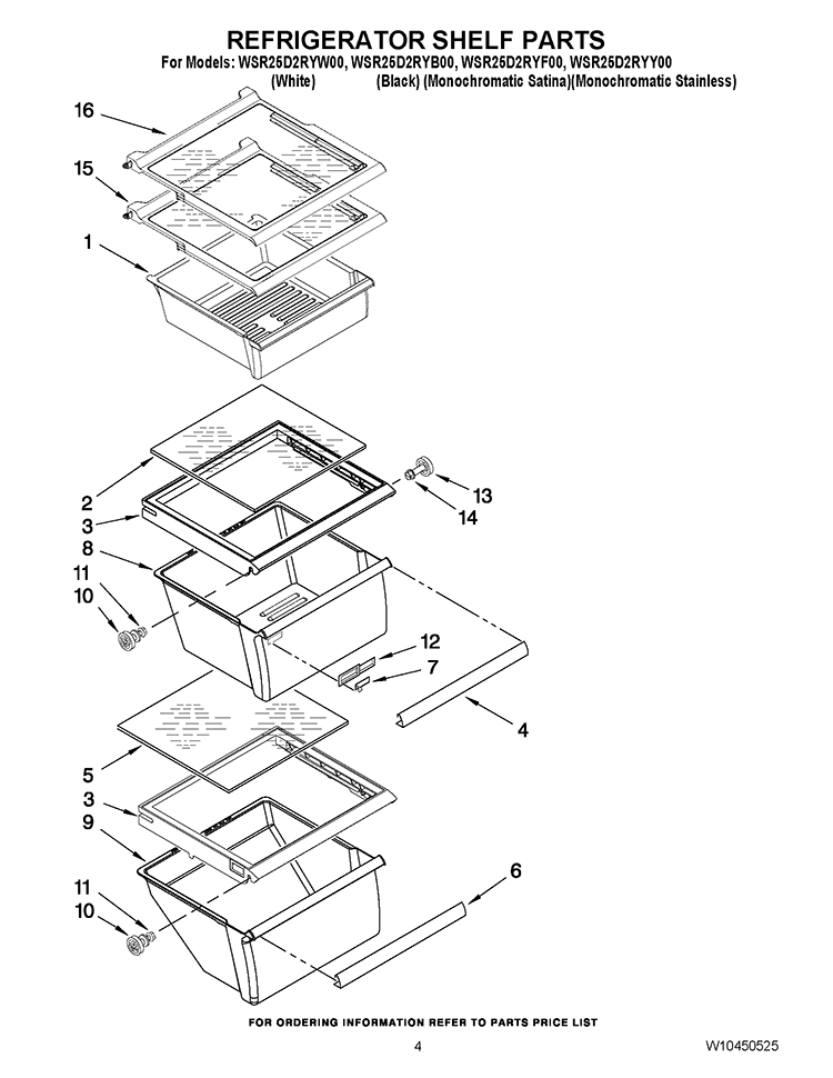 REFRIGERATOR SHELF PARTS Diagram and Parts List for WSR25D2RYW00  Whirlpool Refrigerator