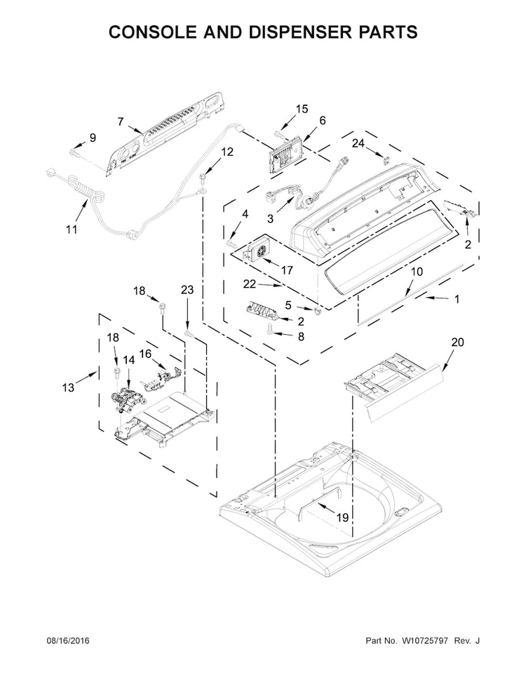 Console And Dispenser Parts Diagram and Parts List for WTW8500DC0  Whirlpool Washer