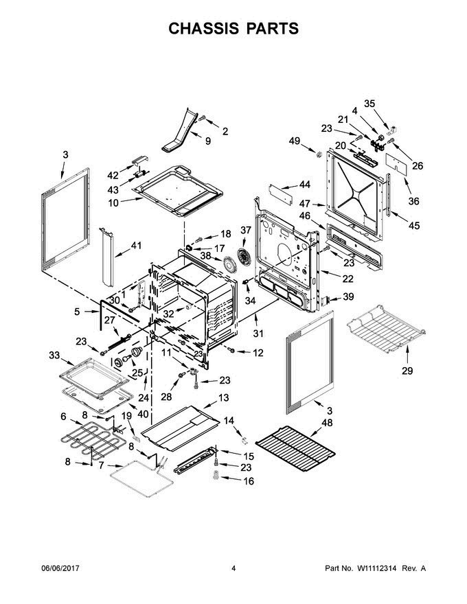 03 - Chassis Parts Diagram and Parts List for WEE750H0HV0  Whirlpool Range