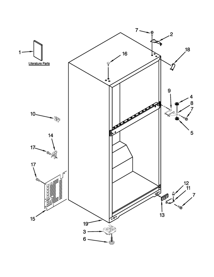 Cabinet Parts Diagram and Parts List for W8TXEGFYQ03  Whirlpool Refrigerator