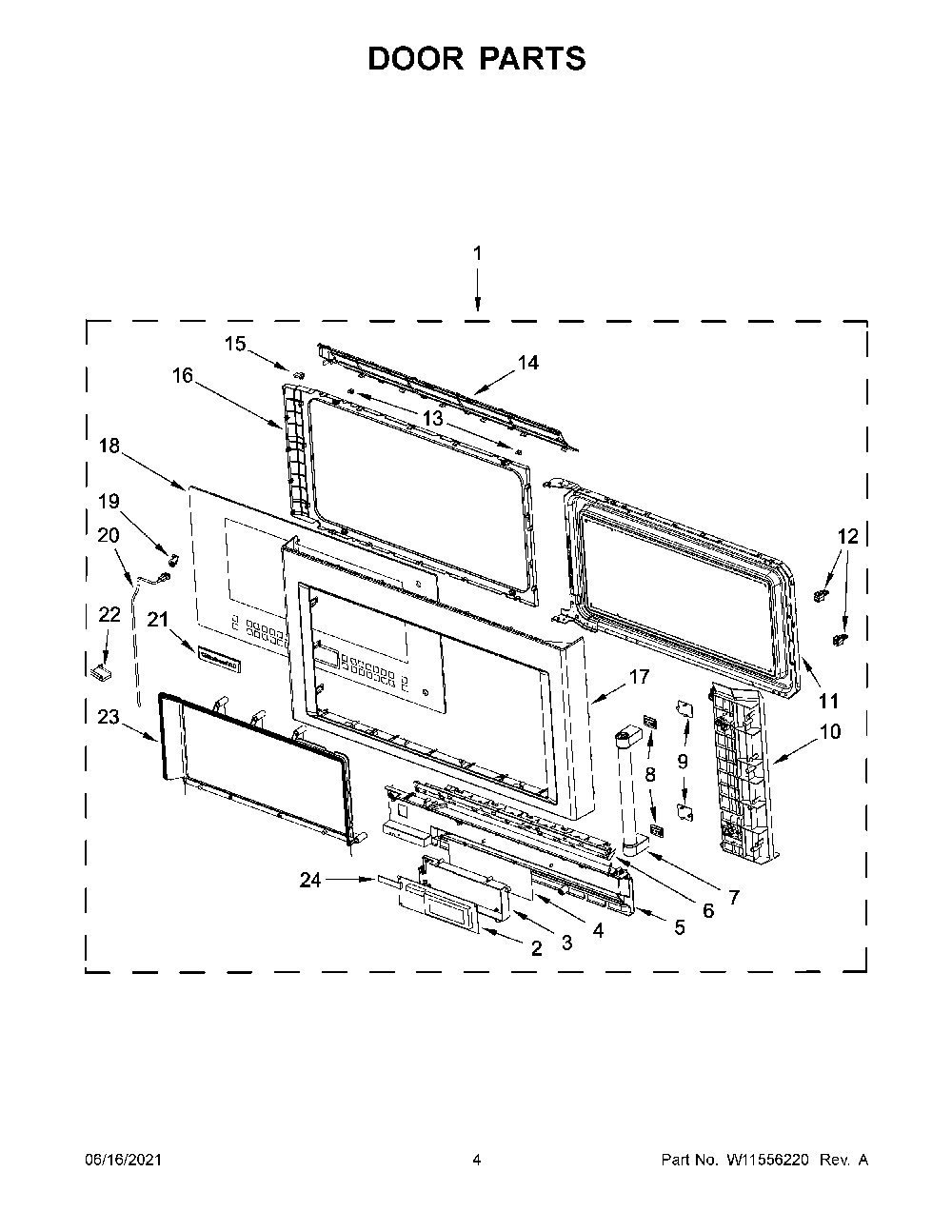 Door Parts Diagram and Parts List for KMHP519ESS06  KitchenAid Microwave
