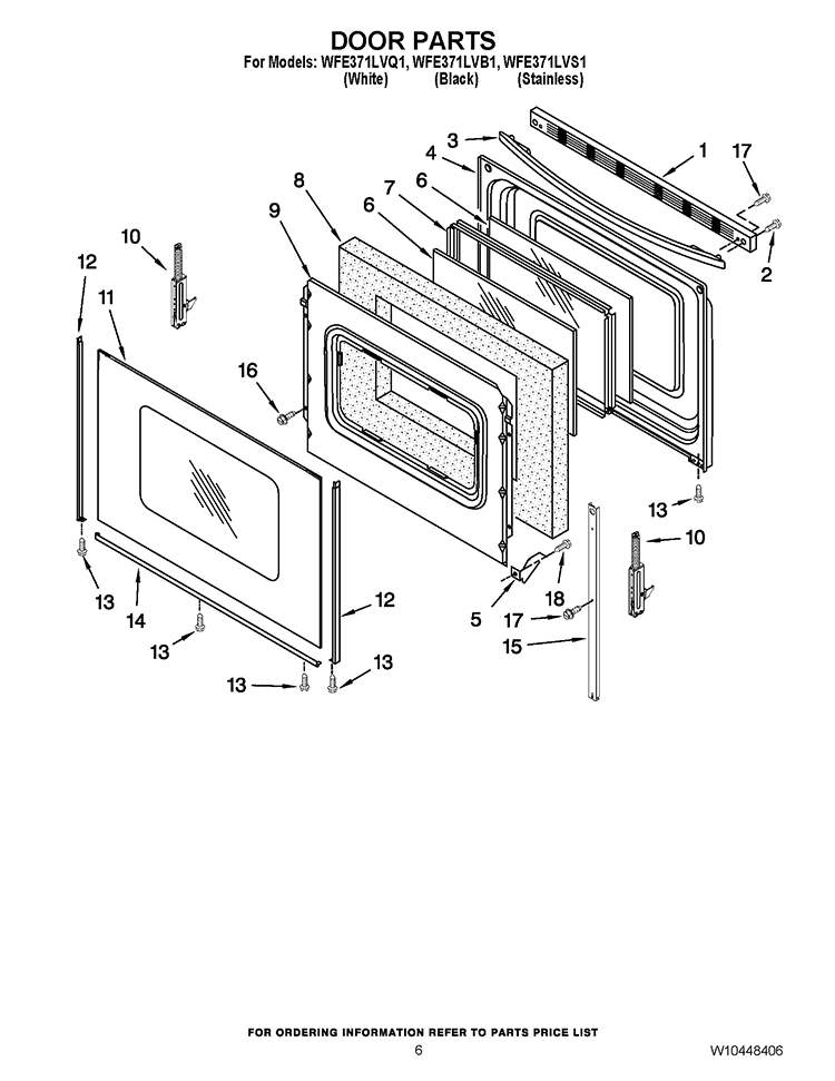 DOOR PARTS Diagram and Parts List for WFE371LVS1  Whirlpool Range