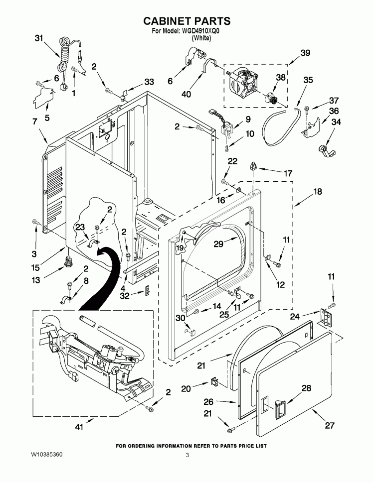 CABINET PARTS Diagram and Parts List for WGD4910XQ0  Whirlpool Dryer