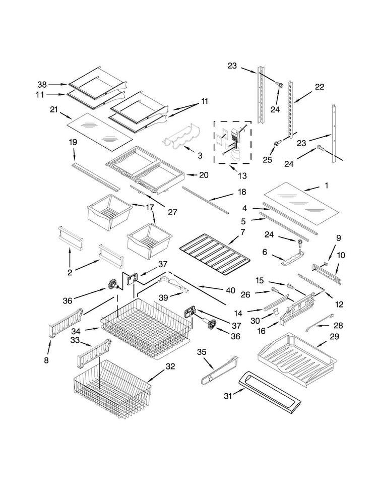 Shelf Parts Diagram and Parts List for KRFC300EWH01  KitchenAid Refrigerator