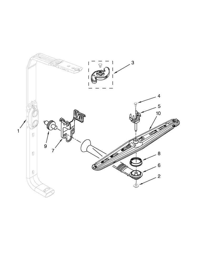 Upper Wash And Rinse Parts Diagram and Parts List for KUDC10IXBL9  KitchenAid Dishwasher