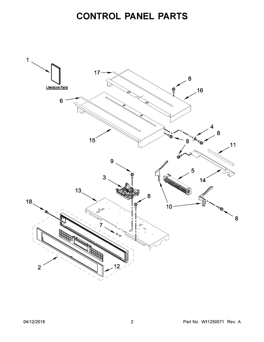 Control Panel Parts Diagram and Parts List for KOST100ESS03  Whirlpool Wall Oven