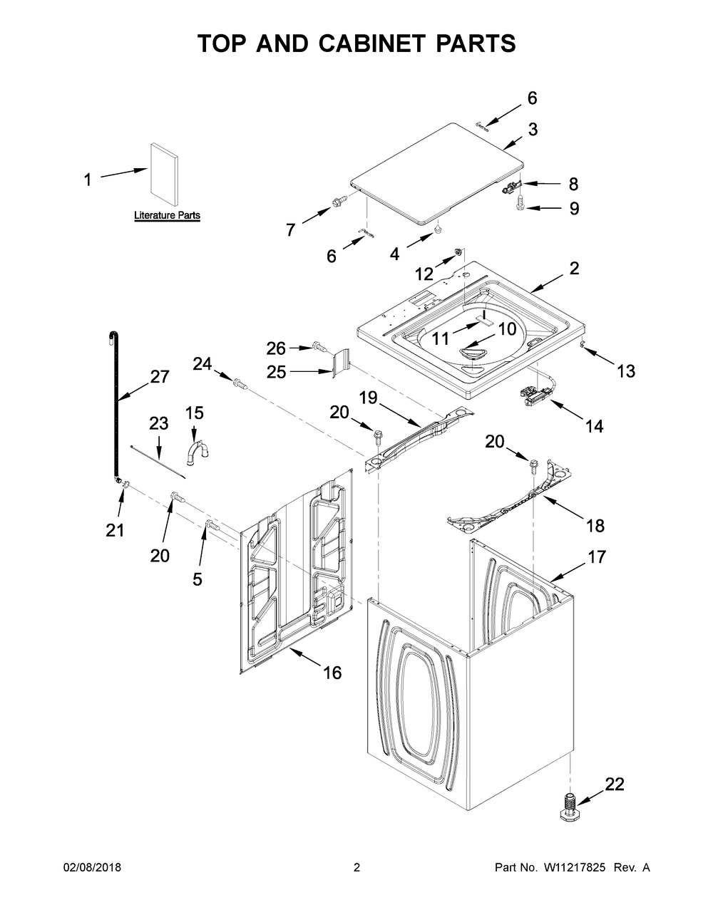 Top And Cabinet Parts Diagram and Parts List for ITW4880HW0  Whirlpool Washer
