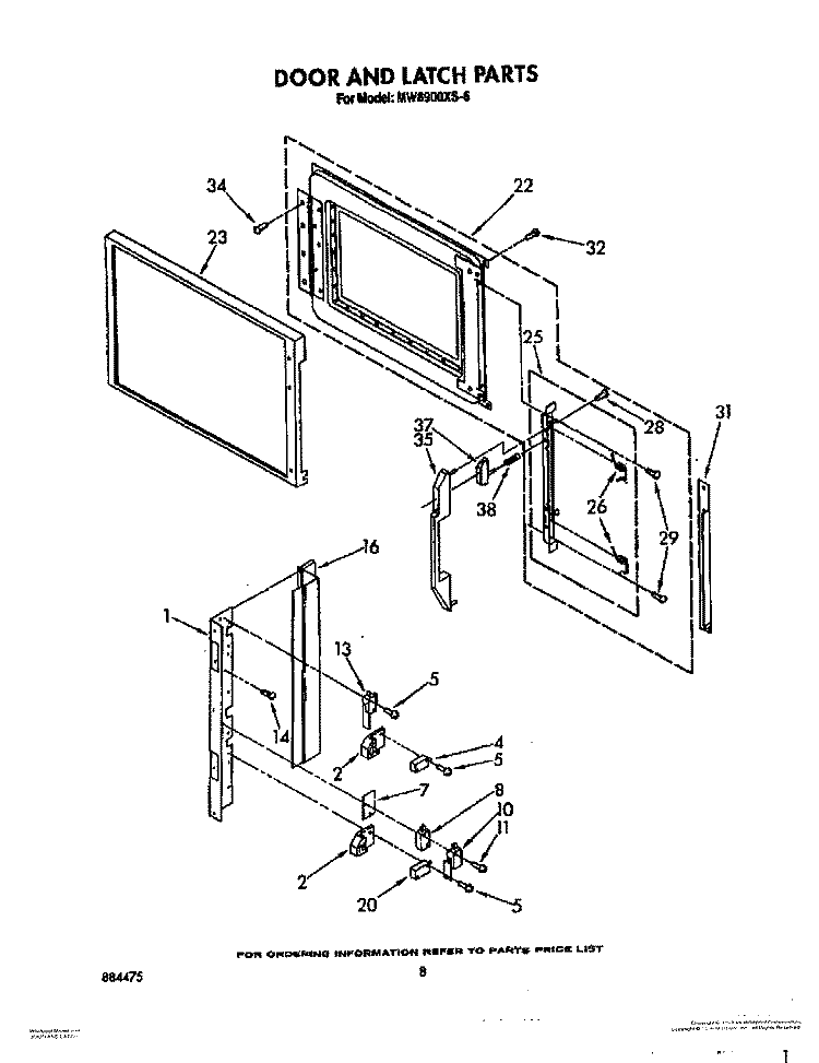 DOOR AND LATCH Diagram and Parts List for MW8900XS6  Whirlpool Microwave