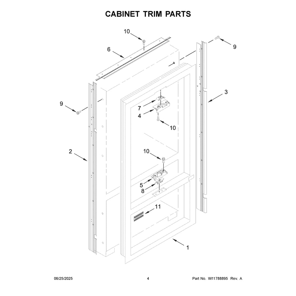 Cabinet Trim Parts Diagram and Parts List for KBFN506EPA06  KitchenAid Refrigerator