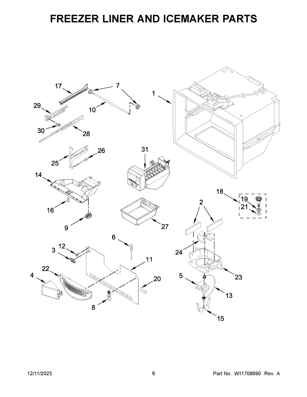 Freezer Liner And Icemaker Parts Diagram and Parts List for WRF535SWHB09  Whirlpool Refrigerator
