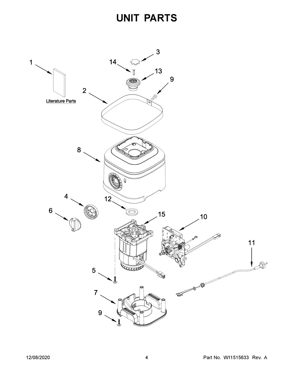 Unit Parts Diagram and Parts List for 5KSB1330EOB0  Whirlpool Blender