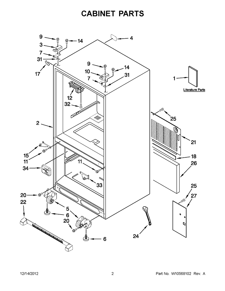CABINET PARTS Diagram and Parts List for GX2SHBXVY09  Whirlpool Refrigerator