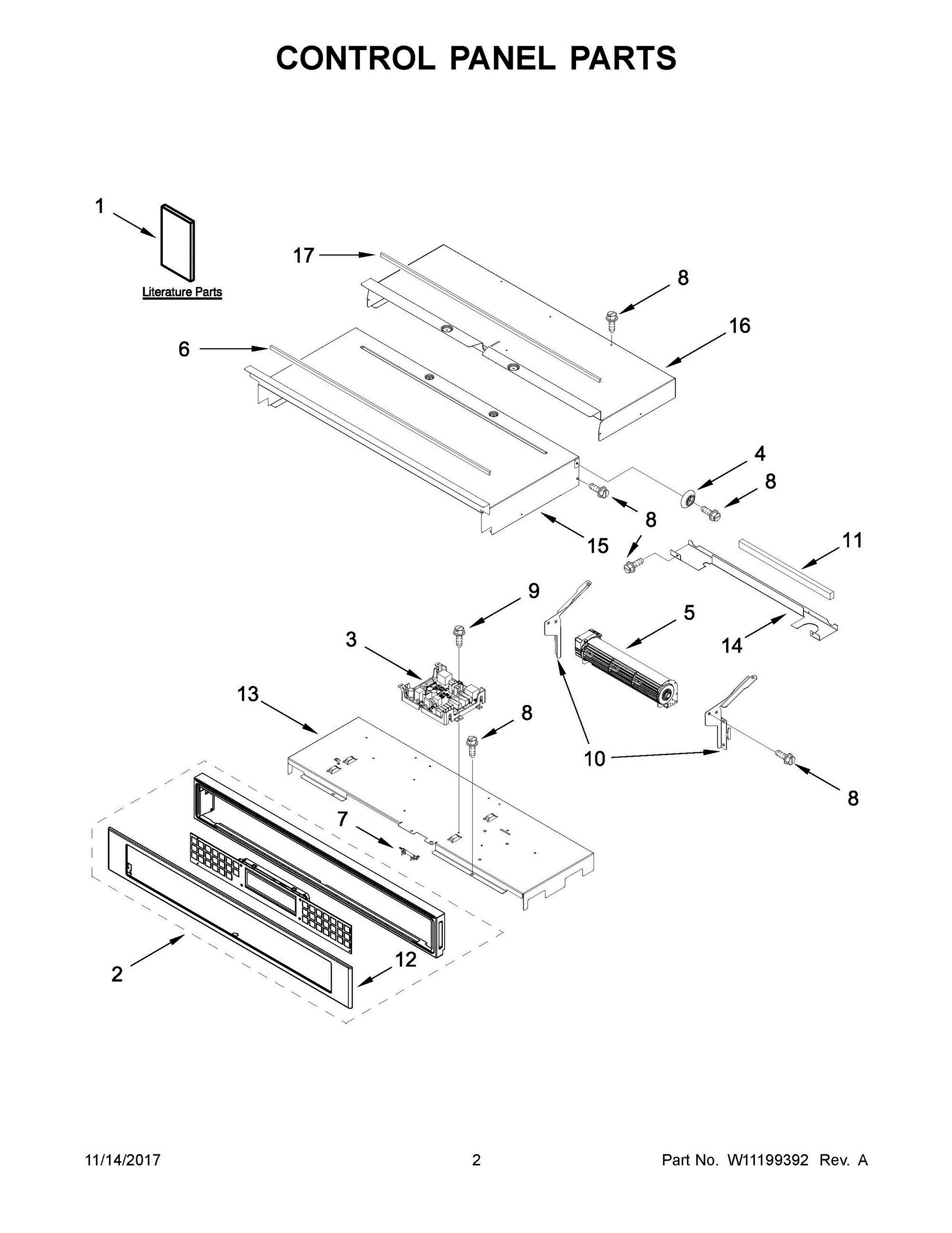 02 - CONTROL PANEL PARTS Diagram and Parts List for KOSE507EBS03  Whirlpool Wall Oven