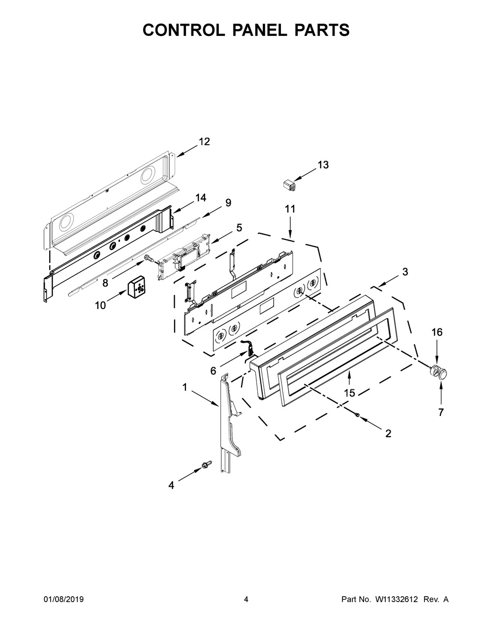 Control Panel Parts Diagram and Parts List for YKFED500ESS3  Whirlpool Range