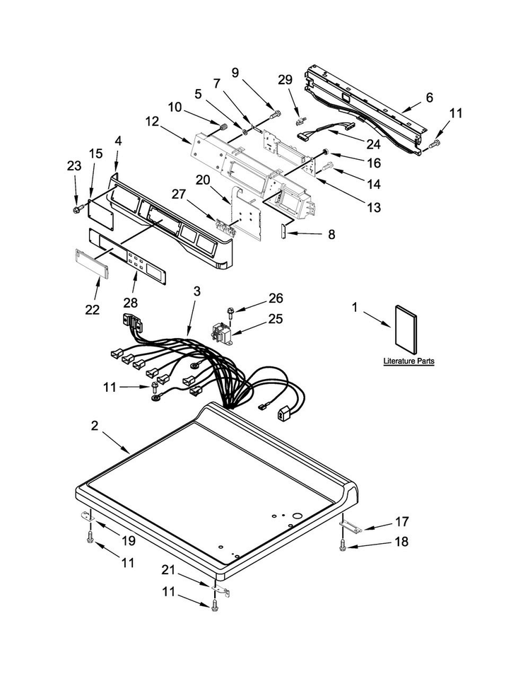 Top And Console Parts Diagram and Parts List for CGD9060AW1  Whirlpool Dryer