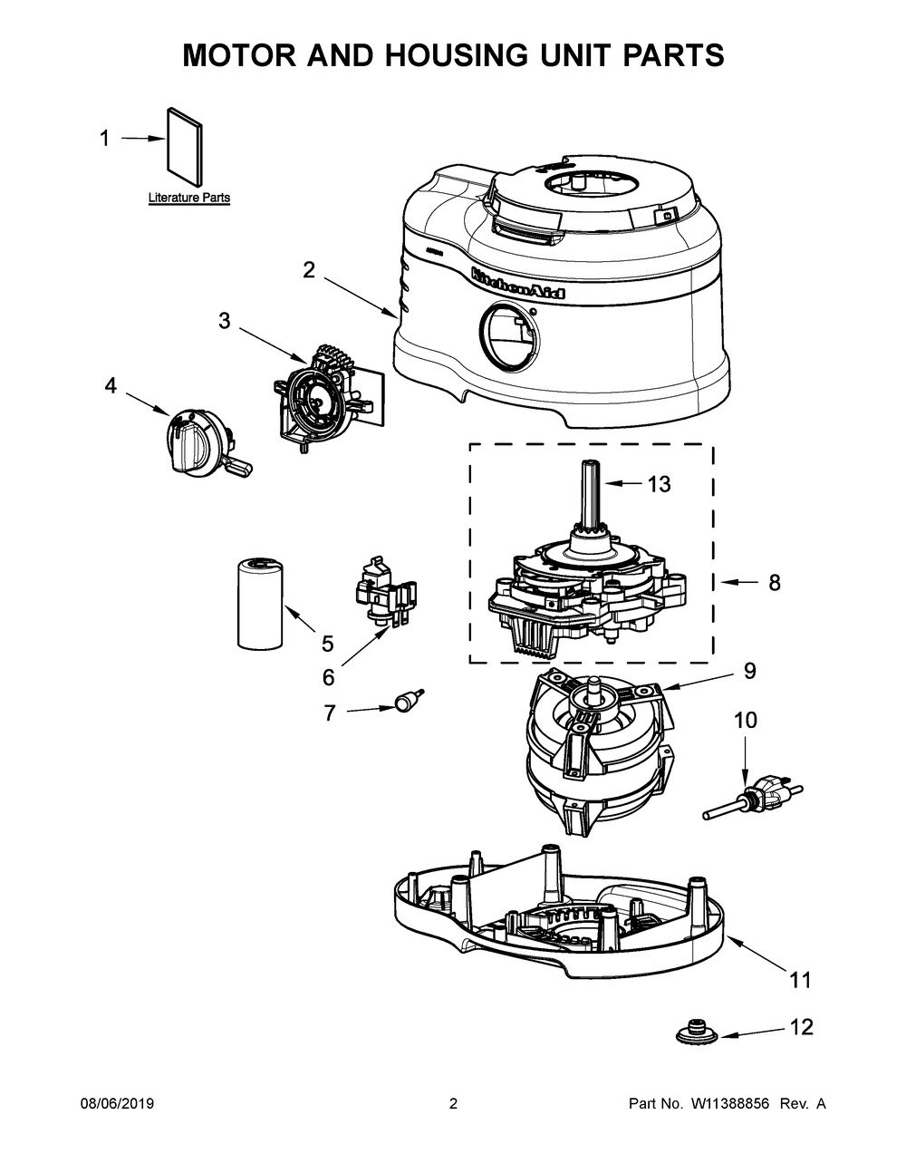 Motor And Housing Unit Parts Diagram and Parts List for KFP1642FP0  Whirlpool Food Processor
