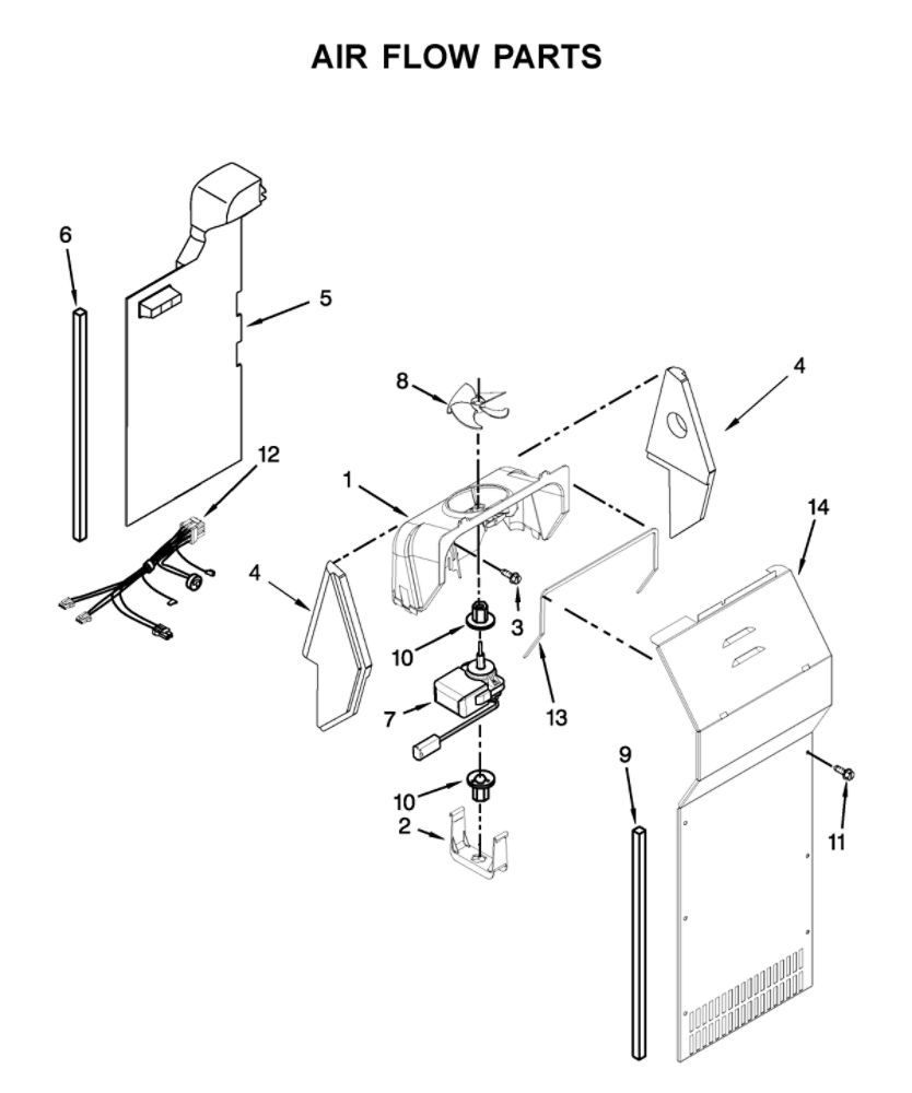 Air Flow Parts Diagram and Parts List for 10651752714  Kenmore Refrigerator