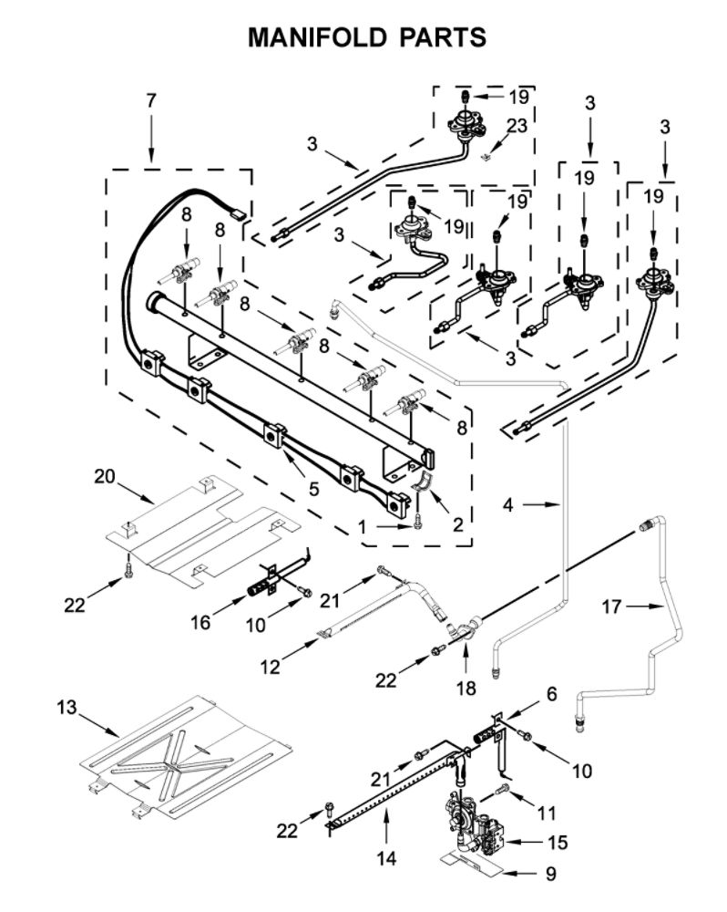 Manifold Parts Diagram and Parts List for WFG525S0JZ1  Whirlpool Range