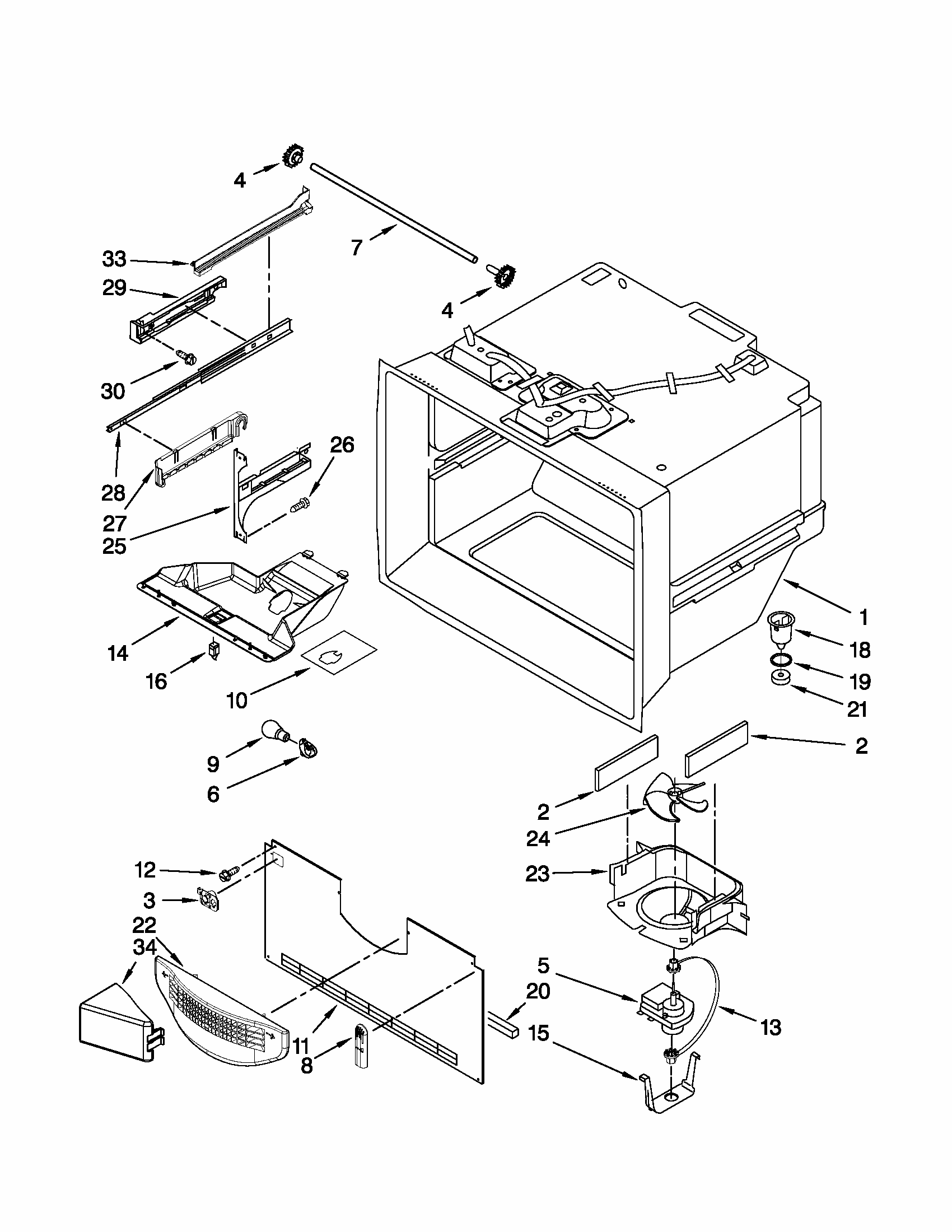 Freezer Liner Parts Diagram and Parts List for 59679223012  Kenmore Refrigerator