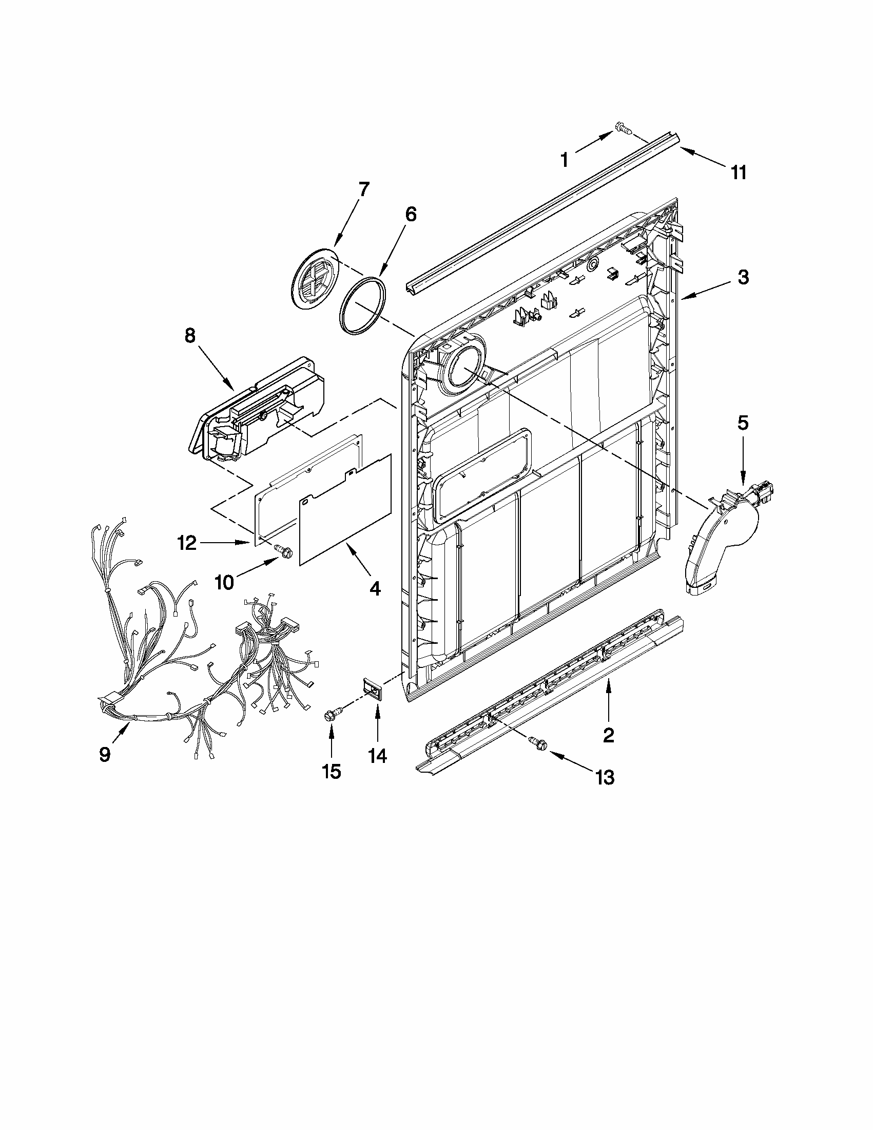 Inner Door Parts Diagram and Parts List for 66513255K111  Kenmore Dishwasher